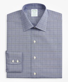 Brooks Brothers Men's Stretch Milano Slim-Fit Dress Shirt, Non-Iron Royal Oxford Ainsley Collar Glen Plaid | Navy