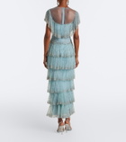 Costarellos Crystal-embellished tiered mesh gown