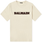 Balmain Men's Retro Logo T-Shirt in Ivory/Brown