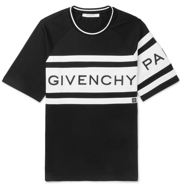 Photo: Givenchy - Slim-Fit Logo-Embroidered Striped Cotton-Jersey T-Shirt - Men - Black