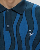 By Parra Aqua Weed Waves Knitted Polo Shirt Blue - Mens - Polos