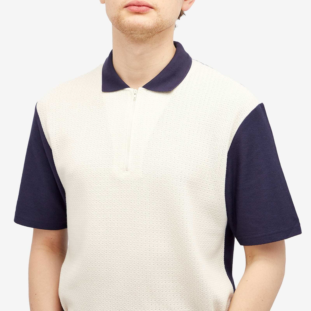 Palmes Men's Textured Zip Polo in Dark Blue