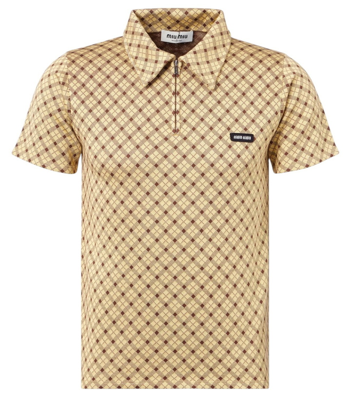 Photo: Miu Miu Checked silk piqué polo shirt