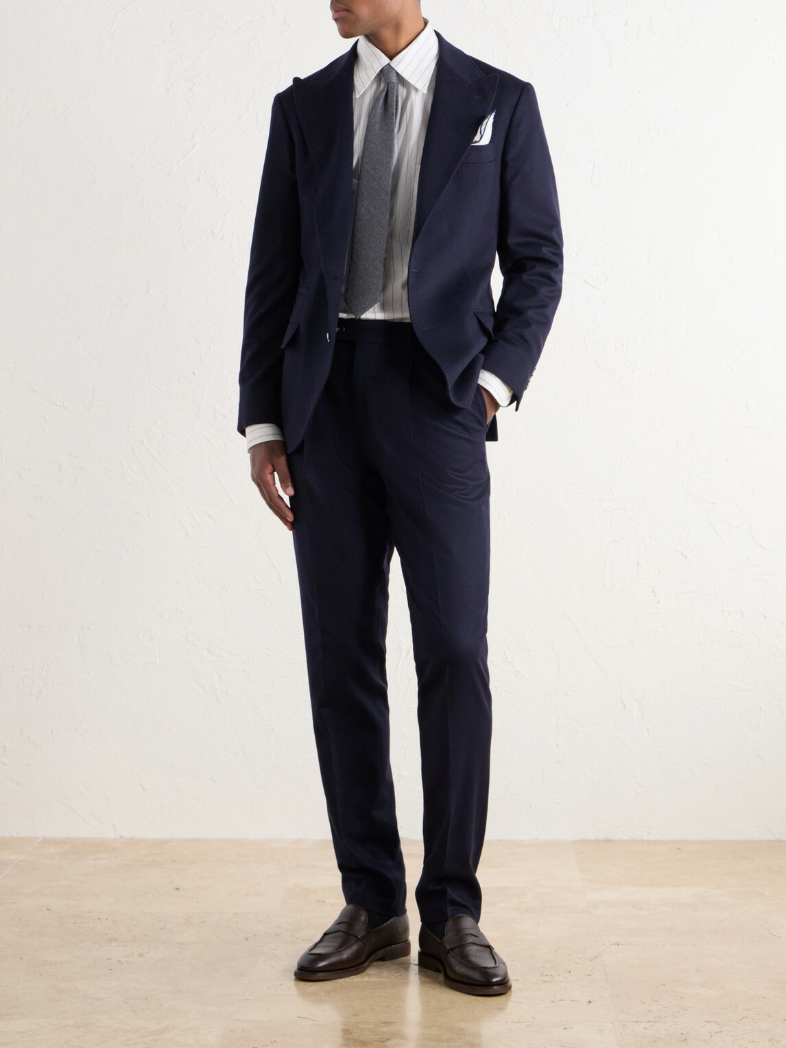 Brunello Cucinelli - Straight-Leg Pleated Wool-Flannel Suit Trousers - Blue