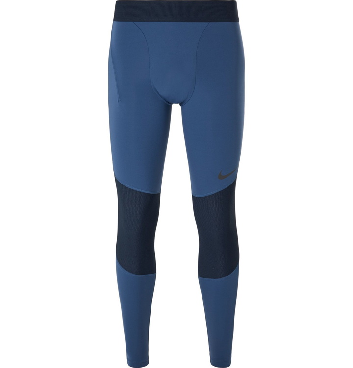 Photo: Nike Training - Pro Mesh-Panelled Stretch-Jersey Tights - Blue
