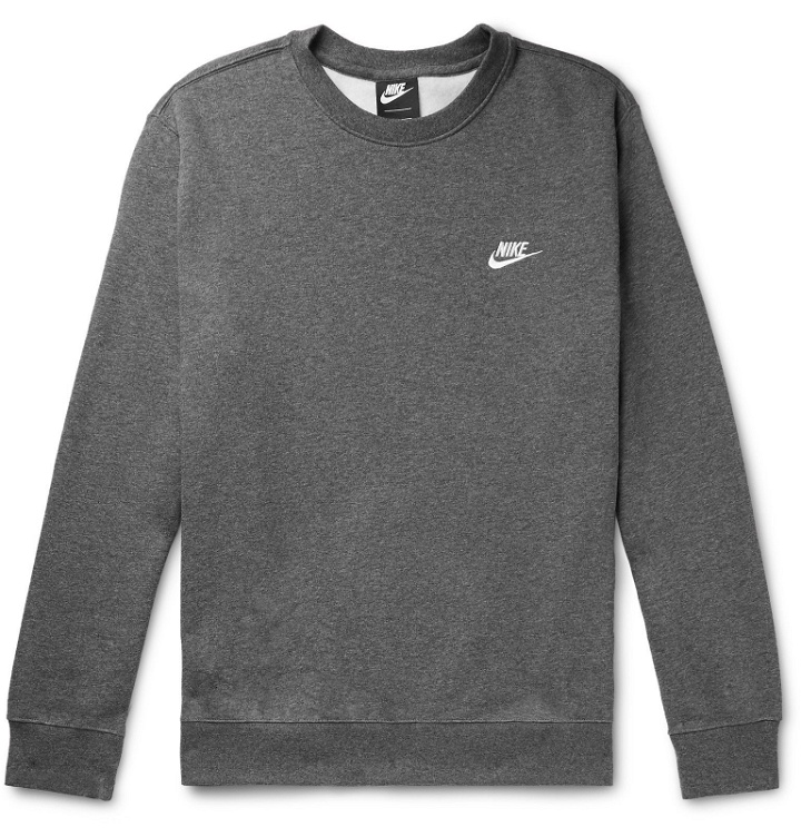 Photo: Nike - Sportswear Logo-Embroidered Mélange Fleece-Back Cotton-Blend Jersey Sweatshirt - Gray