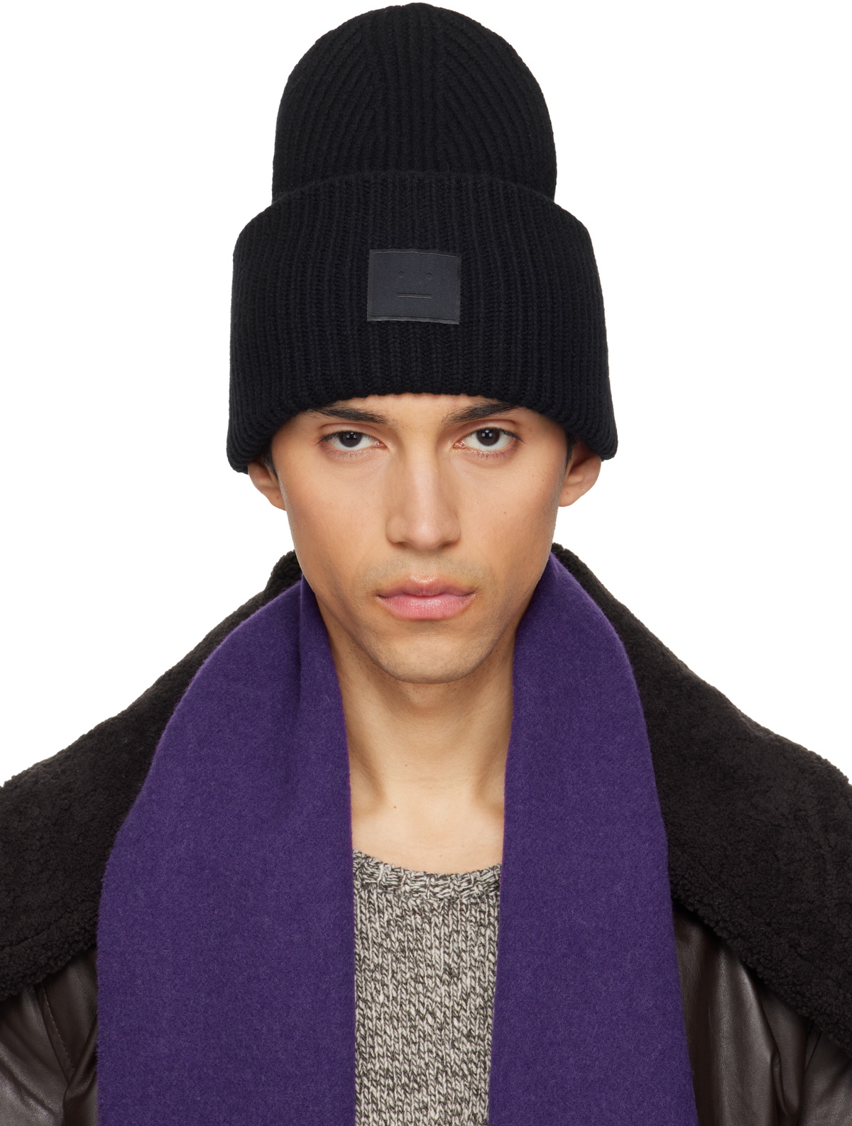 Acne Studios Black Large Face Logo Beanie
