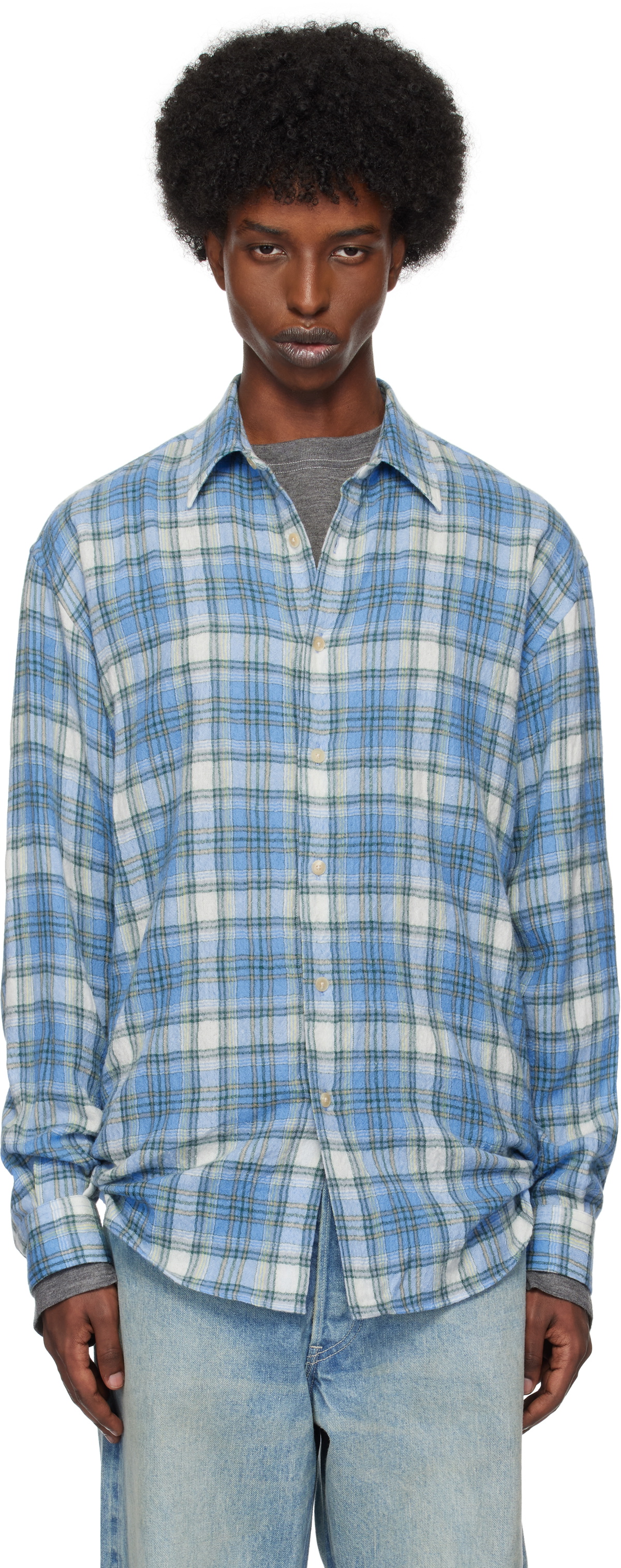 AURALEE AIRY WOOL CHECK SHIRT サイズ3 AURALEE: Yellow & Gray Airy Wool Check Shirt | SSENSE
