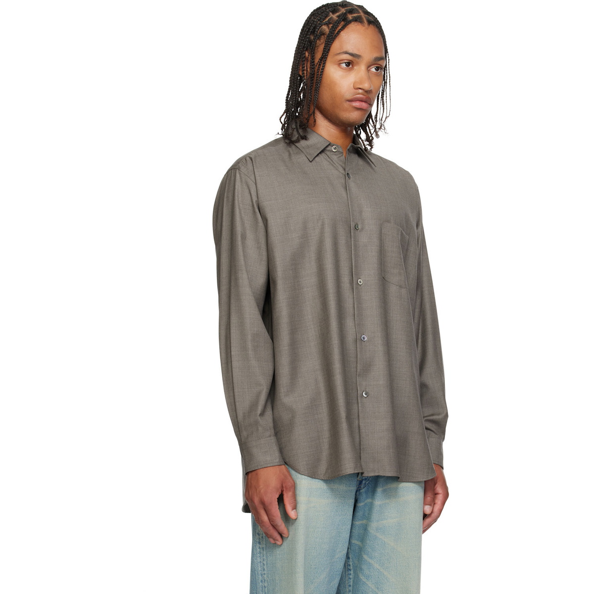ssstein Taupe Extra Fine Wool Oversized Regular Collar Shirt
