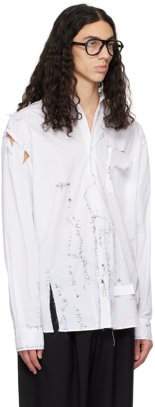 Marni White Distressed Stitching Shirt Marni