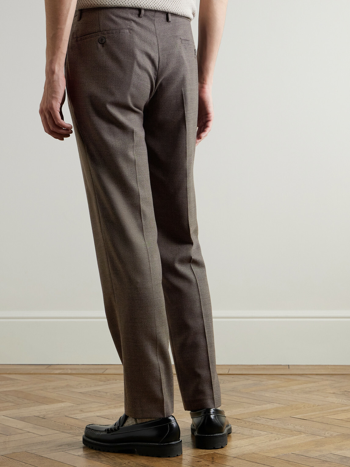 Sunspel - Straight-Leg Textured Wool-Blend Suit Trousers - Brown