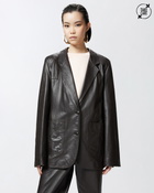 Pinko Reimagine By Pinko X Patrick Mc Dowell Single Breasted Leather Blazer With Pockets Deep Brown