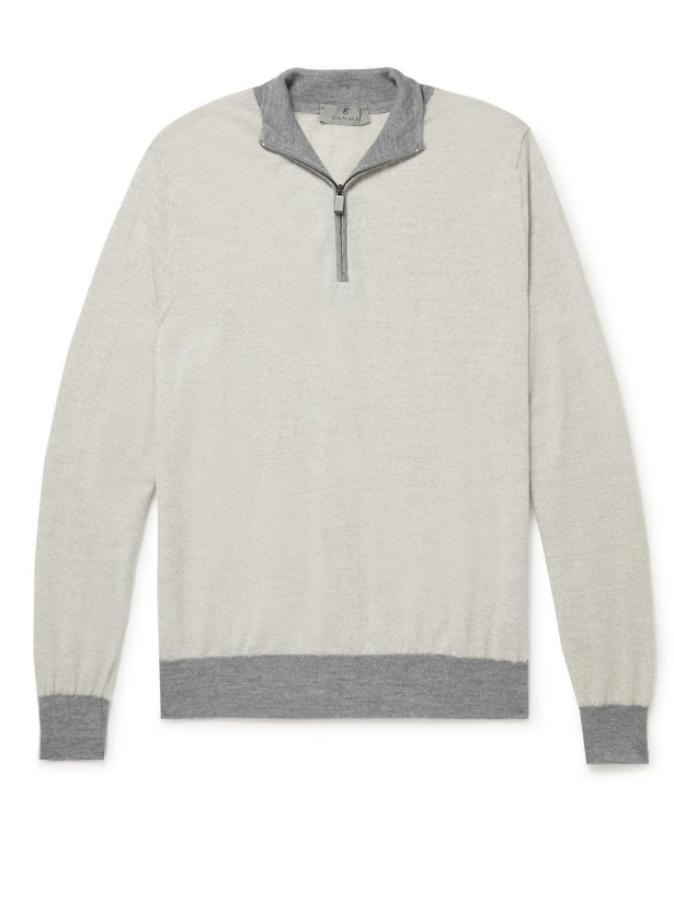Photo: Canali - Slim-Fit Wool Half-Zip Sweater - Neutrals