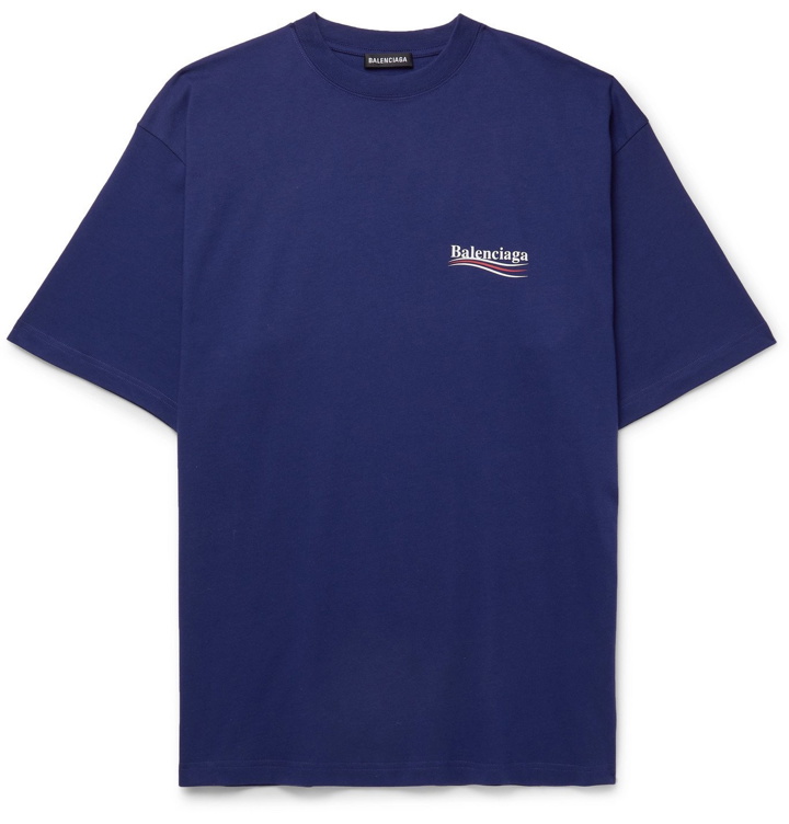 Photo: BALENCIAGA - Oversized Logo-Print Cotton-Jersey T-Shirt - Blue