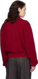AMOMENTO Red Full Needle Crop Sweater