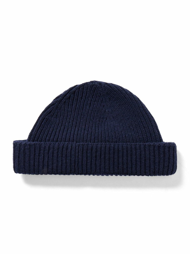 Photo: John Smedley - Oram Ribbed Recycled-Cashmere and Merino Wool-Blend Beanie