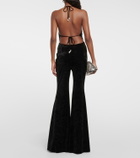 Alexandre Vauthier Halterneck flared velvet jumpsuit
