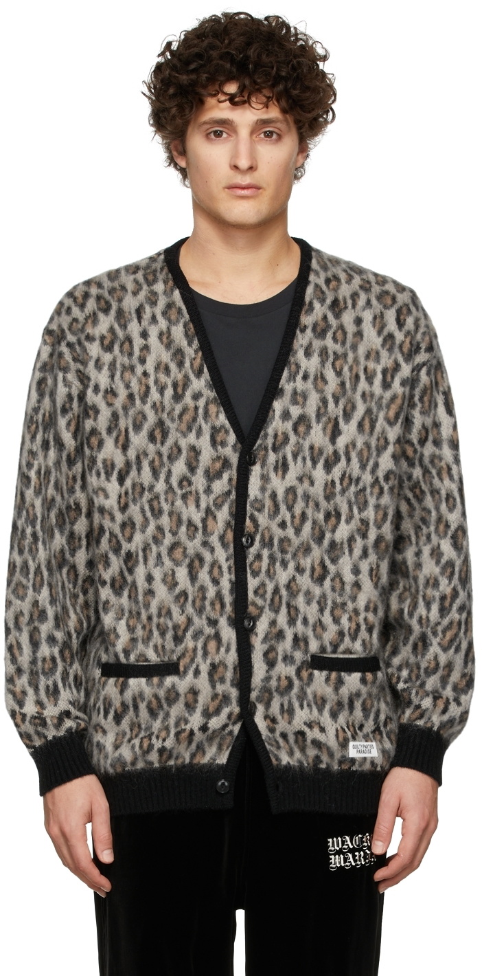 WACKO MARIA Beige Leopard Mohair 'Guilty Parties' Cardigan Wacko Maria