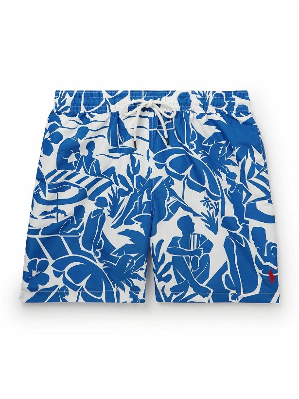 Photo: Polo Ralph Lauren - Traveler Straight-Leg Mid-Length Printed Recycled Swim Shorts - Blue