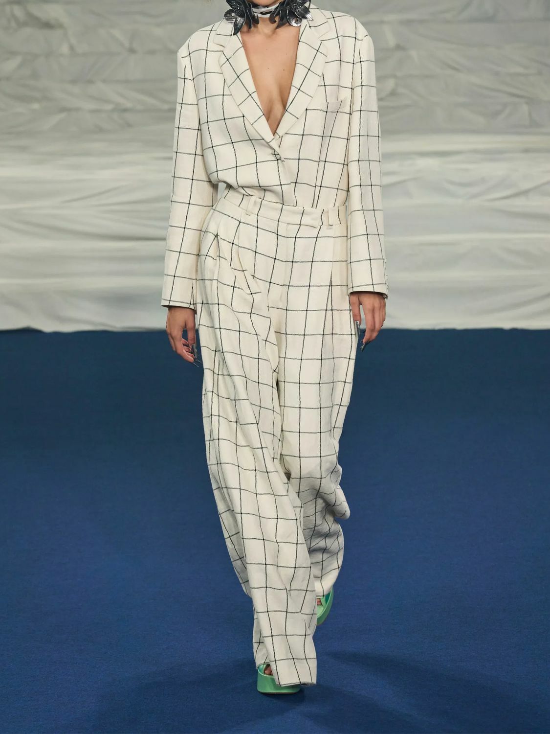 ROCHAS Macro Check Canvas Wide Pants