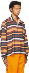 Phlemuns Brown Striped Button Up Pocket Shirt