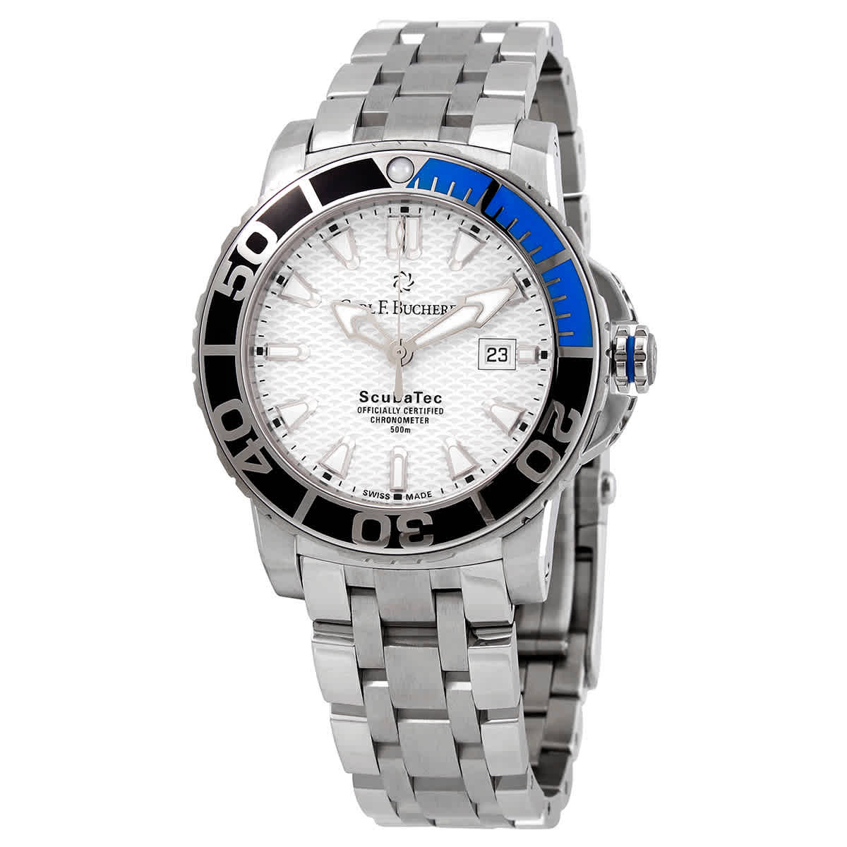 Carl F. Bucherer Patravi ScubaTec White Dial Batman Bezel Mens Watch 00.10632.23.23.21