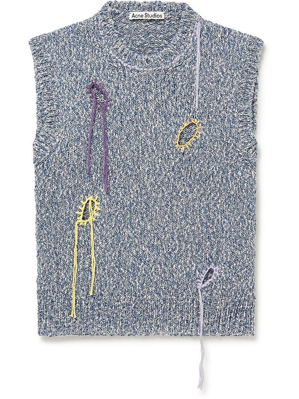 Photo: Acne Studios - Korfeo Embroidered Distressed Cotton-Blend Sweater Vest - Blue
