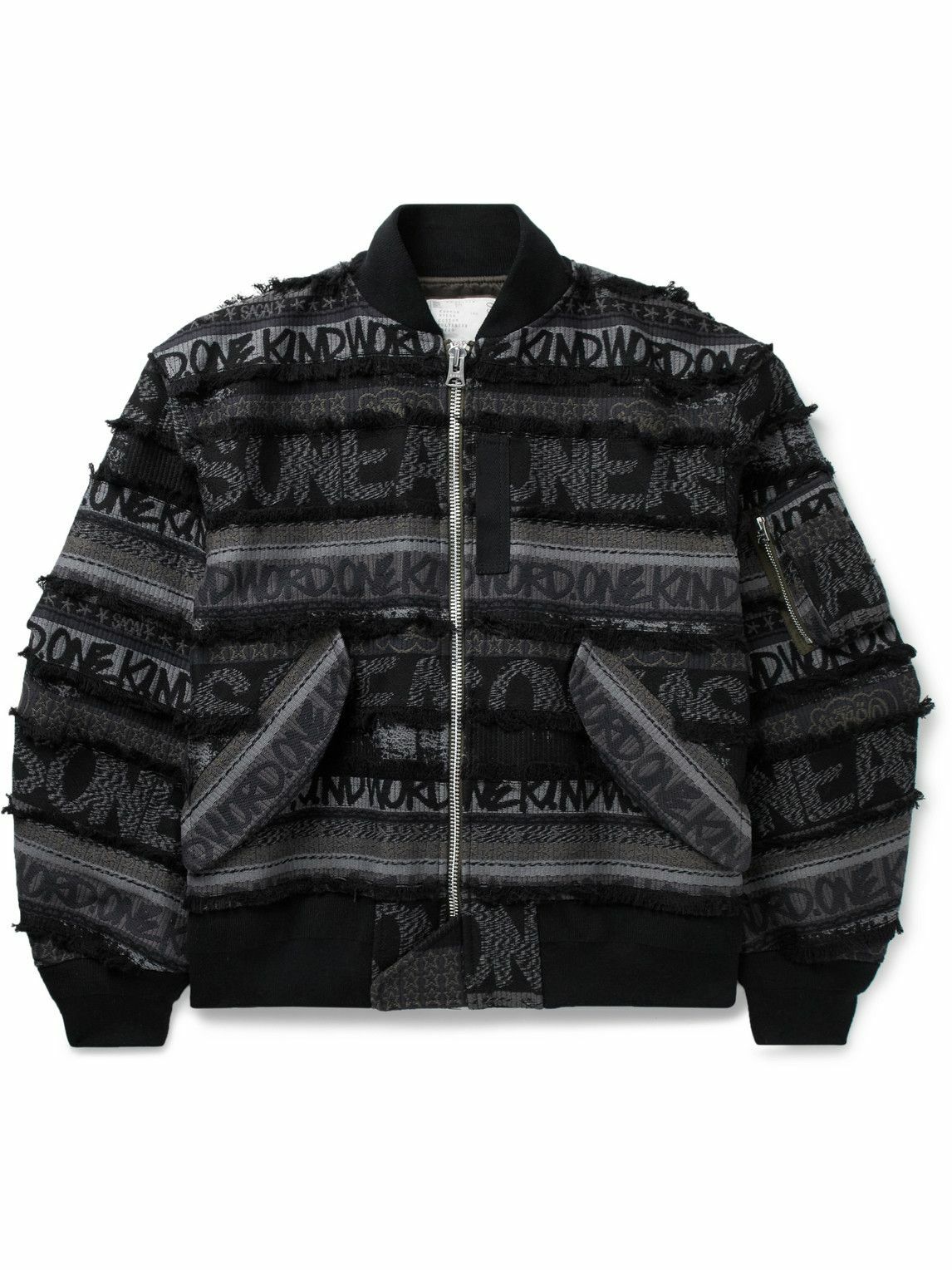 Sacai - Eric Haze Padded Frayed Cotton-Jacquard Bomber Jacket - Black Sacai