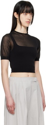 AMOMENTO Black Sheer Cropped Knit Sweater