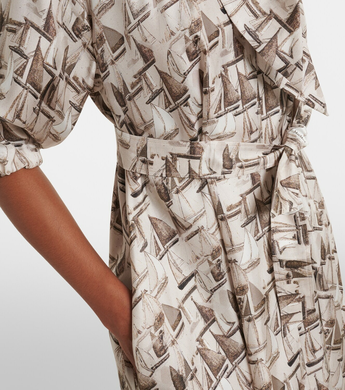 Max Mara Printed tie-neck silk twill midi dress