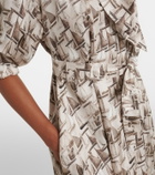 Max Mara Printed tie-neck silk twill midi dress
