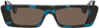 Gucci Blue & Brown Rectangular Sunglasses