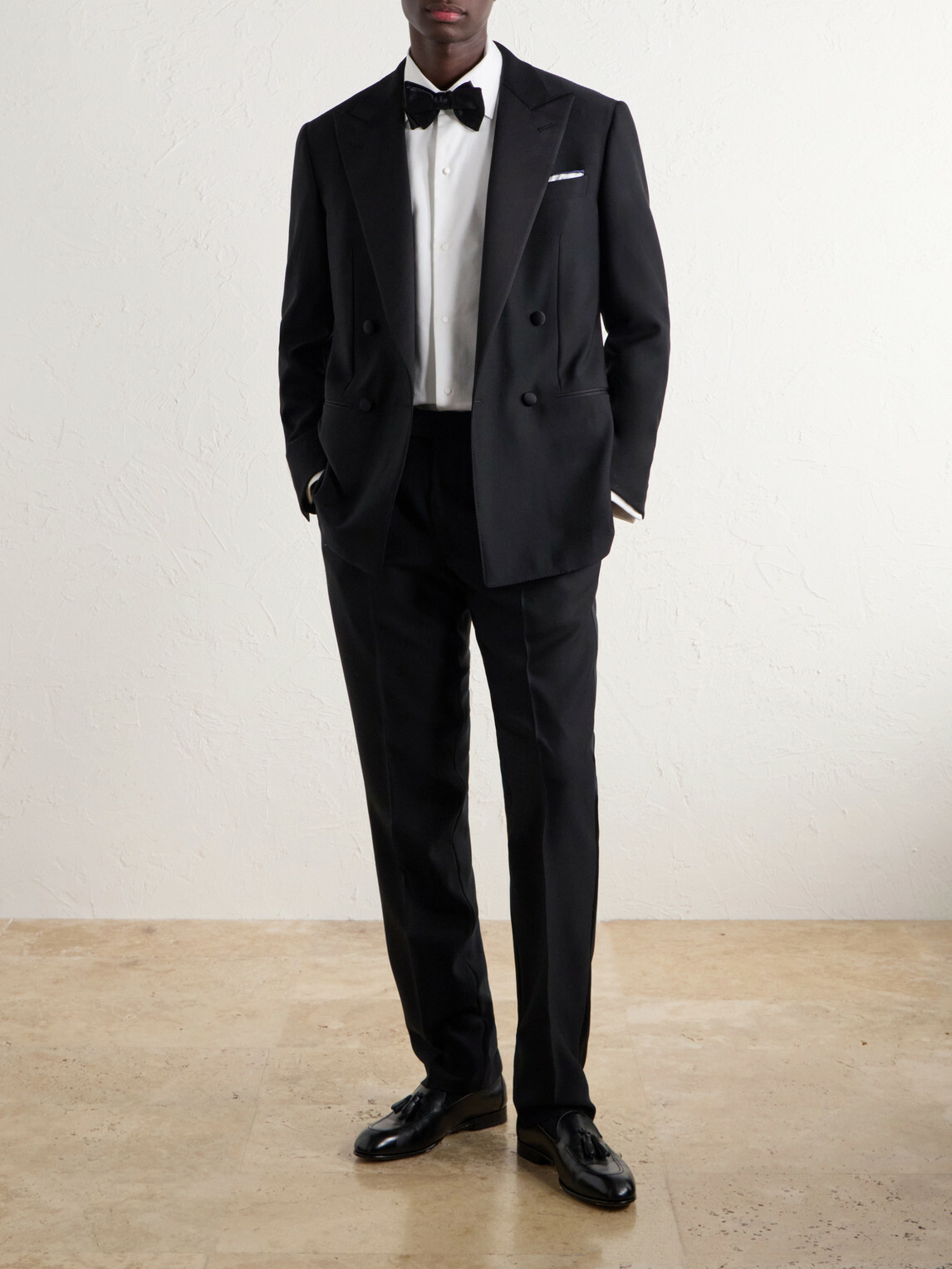 Thom Sweeney - Straight-Leg Satin-Trimmed Wool-Fresco Suit Trousers - Black