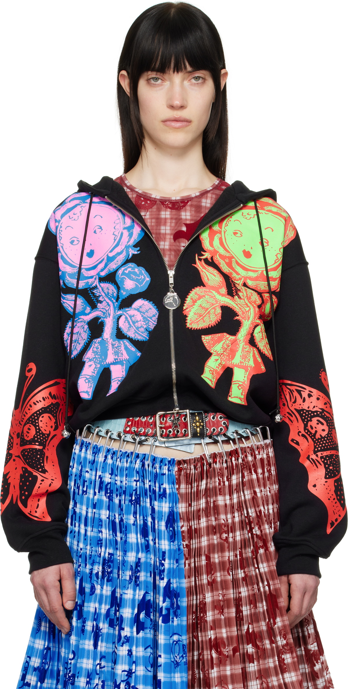 Chopova Lowena Black Double Rose Bud Zip Hoodie Chopova Lowena