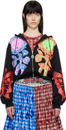 Chopova Lowena Black Double Rose Bud Zip Hoodie