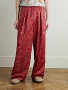 KAPITAL - Wide-Leg Striped Webbing-Trimmed Bandana-Print Tech-Jersey Track Pants - Red