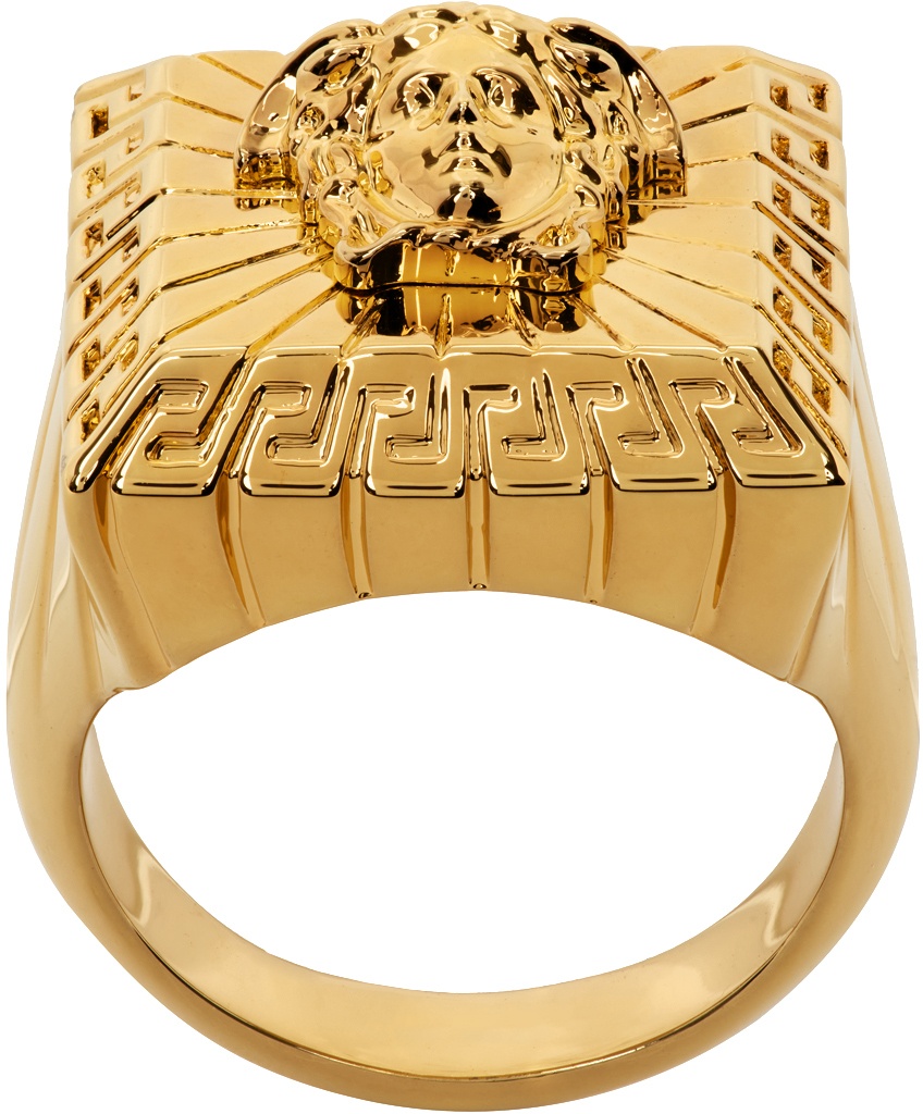 Versace Metal Logo Ring In Gold | ModeSens
