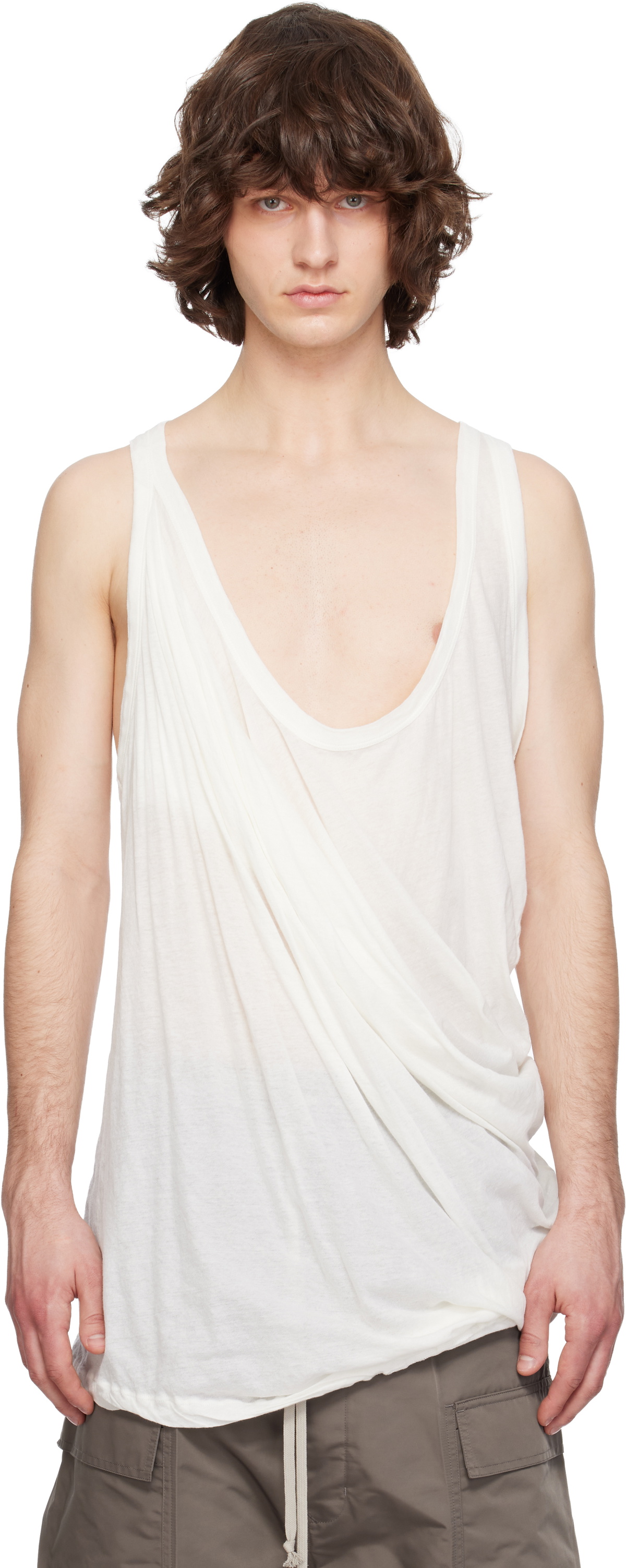 Rick Owens Gray Knit Net Tank Top Rick Owens