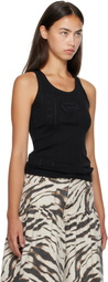 GANNI Black Compact Pointelle Rib Jersey Tank Top