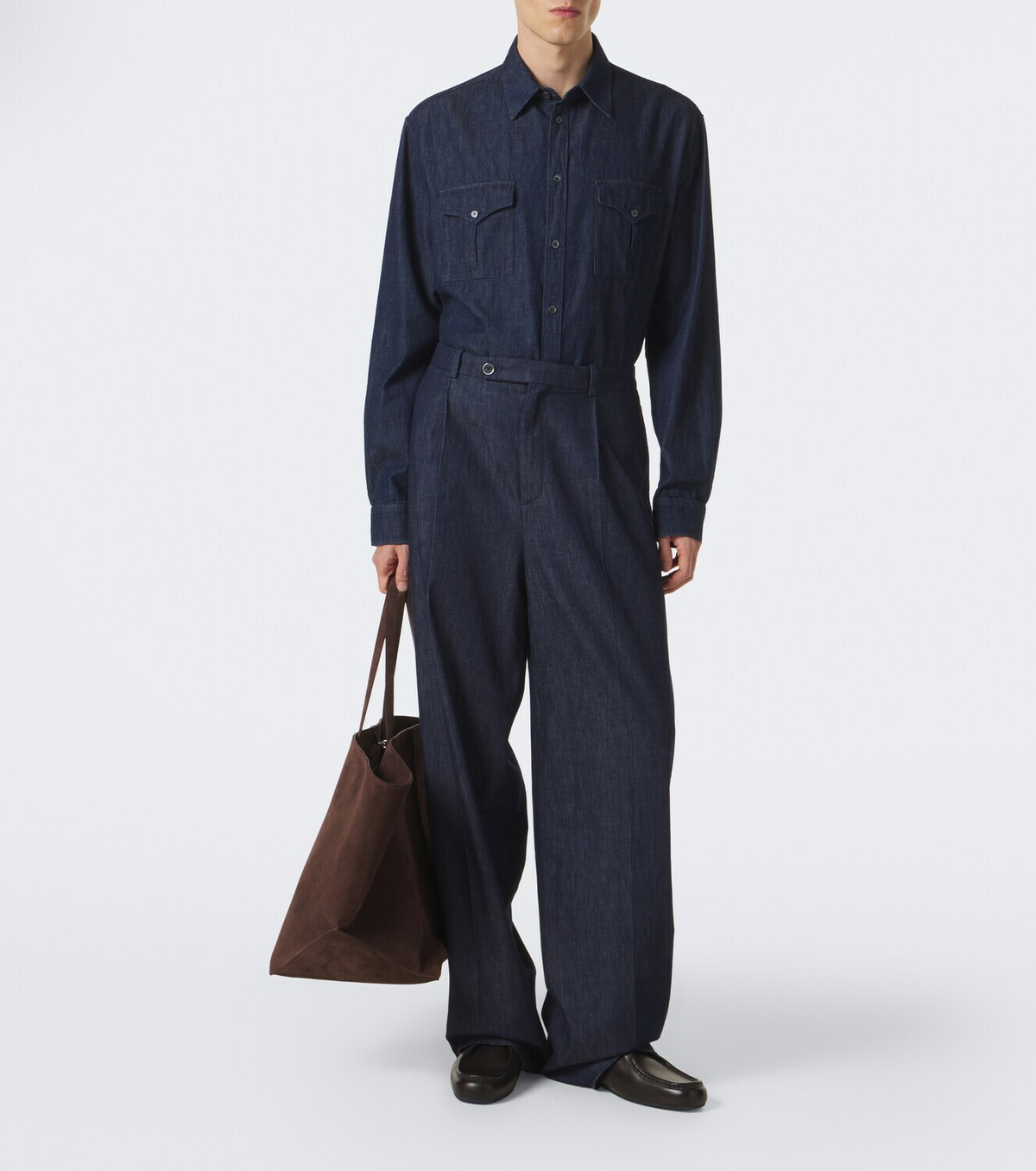 Jil Sander Cotton chambray wide-leg pants