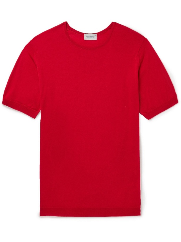 Photo: JOHN SMEDLEY - Cbeldon Merino Wool and Cotton-Blend T-Shirt - Red