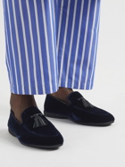 Paul Stuart - Hope Leather and Grosgrain-Trimmed Velvet Tasselled Slippers - Blue