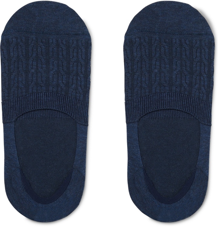 Photo: Corgi - Cable-Knit Cotton-Blend No-Show Socks - Blue