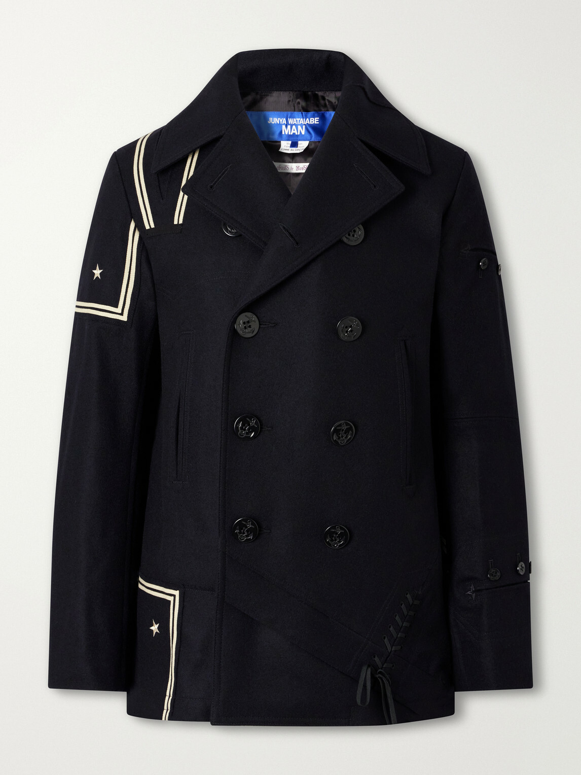 Junya Watanabe - Double-Breasted Appliquéd Wool-Blend Felt Coat - Blue