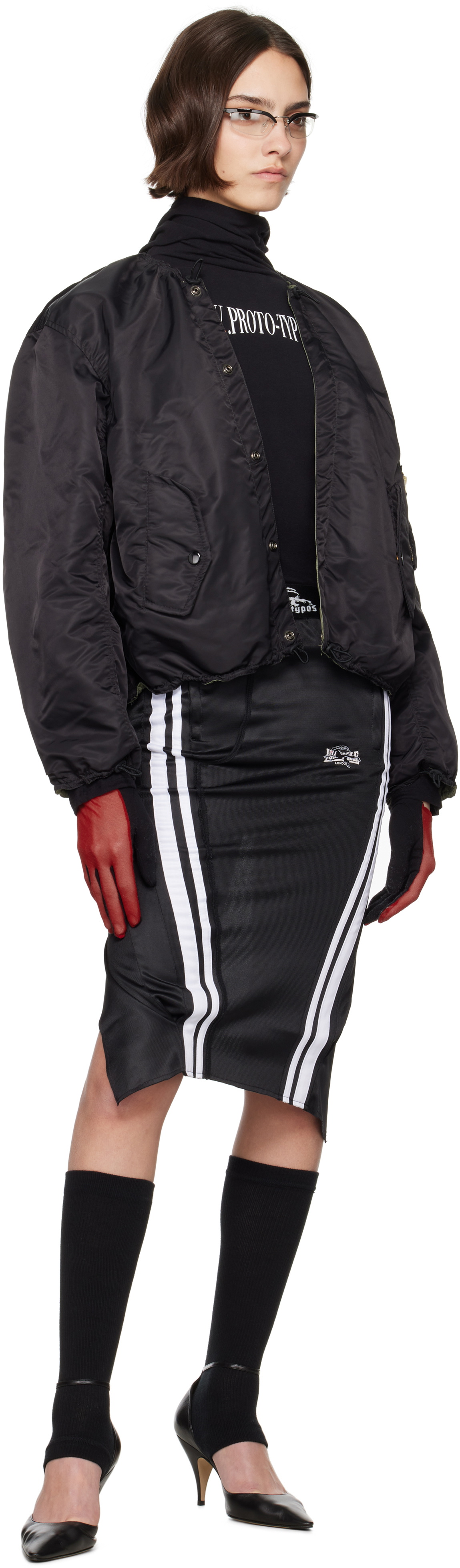 Prototypes Black Nylon Reversible Bomber Jacket