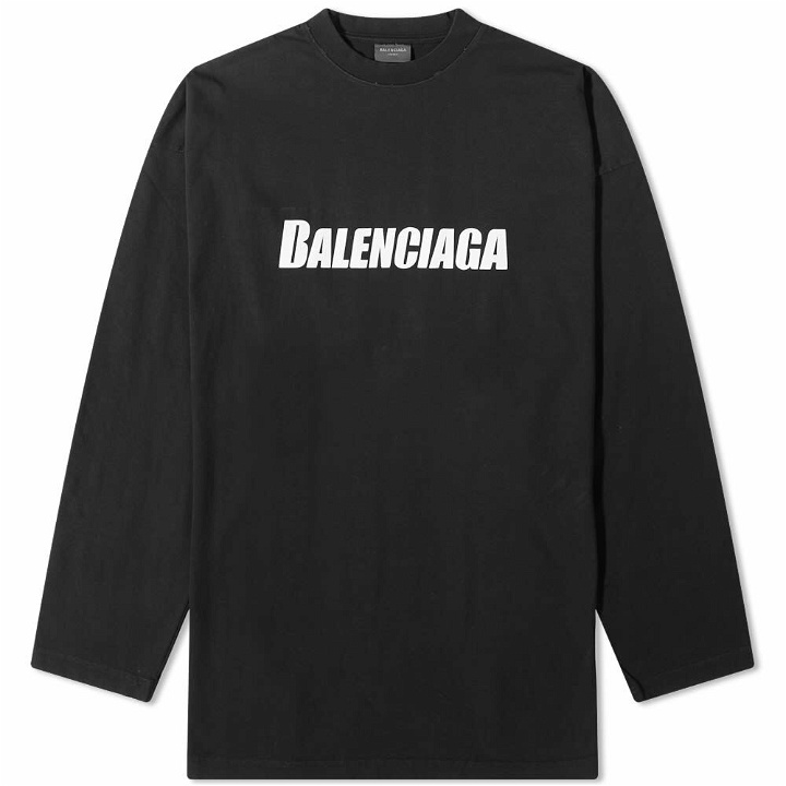 Photo: Balenciaga Men's Long Sleeve Oversize Logo T-Shirt in Black/White