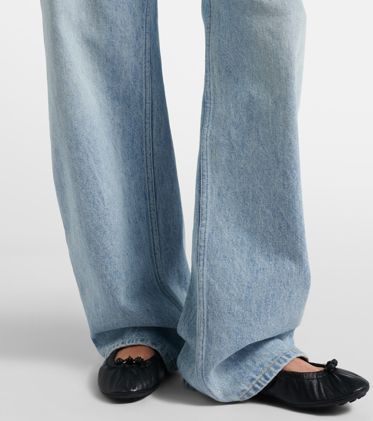 Bottega Veneta Intrecciato leather-trimmed wide-leg jeans
