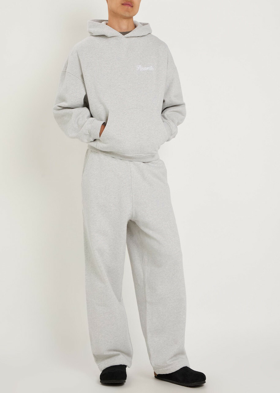 Picante Tailor Embroidered Hooded Cotton Sweatshirt Grey