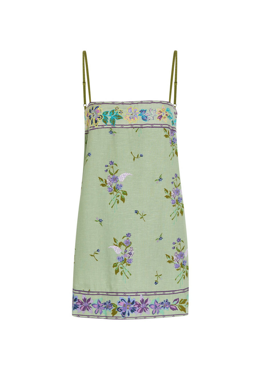 Free People Bali Floral-embroidered Woven Mini Dress Light Green