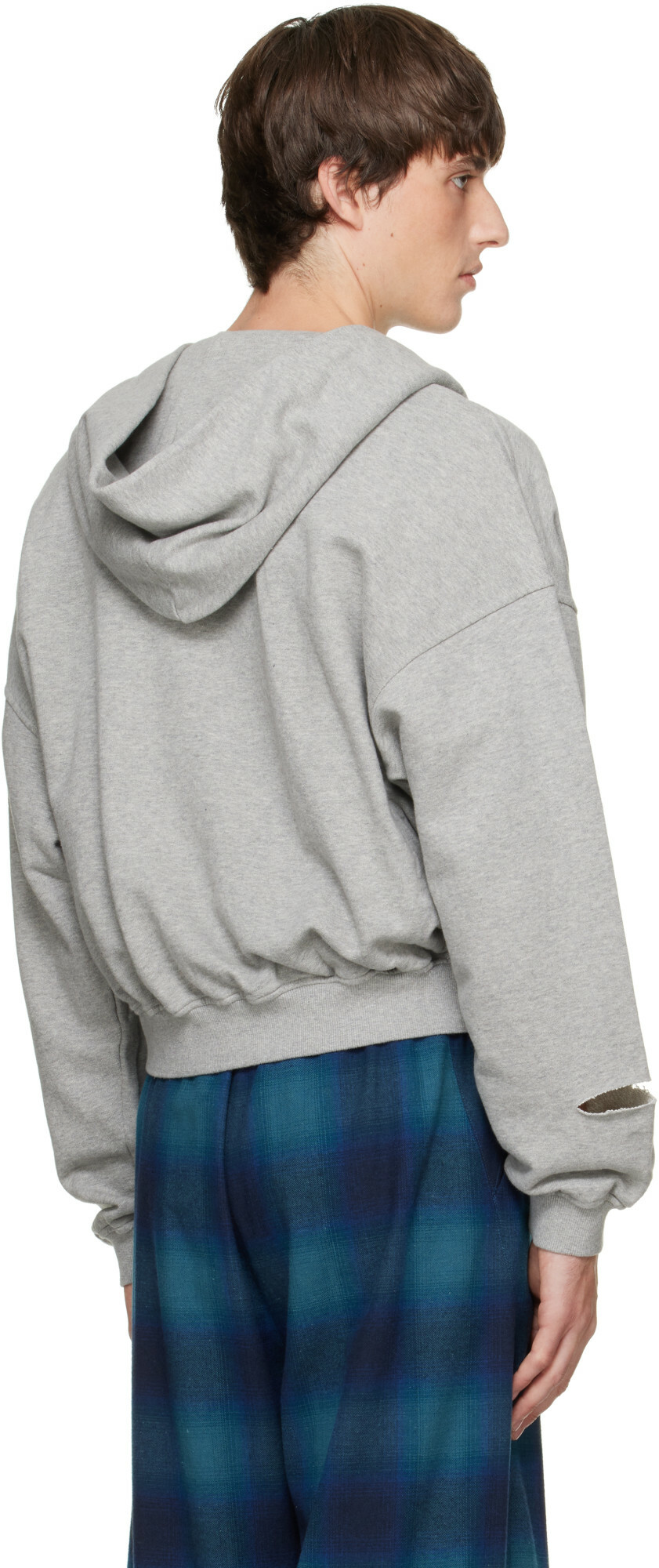 We11done Gray Repaired Zip-Up Hoodie
